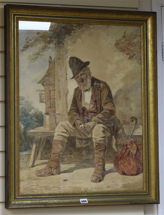 Joseph H. Barnes (act. 1867-1887), watercolour, study of an itinerant labourer